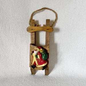 Vintage Wooden Christmas Sled Vintage Santa and the Rope, DIY Christmas Decoration, Santa Klaus Merry Christmas Sled, Primitive Wood Sleigh