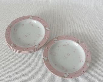 Piatto con coniglietto Haruka Japan, coniglietto rosa, piatto in ceramica giapponese Kawaii per bambini, dolcetto vintage, regalo di compleanno, arte giapponese