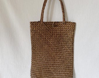 Vintage geweven stro draagtas, handtas natuurlijke vezels, rustieke boho-mand wanddecoratie, lichtgewicht markttas, kustcottagestijl
