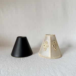 Vintage Midcentury Kleiner Kerzenschirm, schwarzer Metallkerzenhalter Schirm, Elfenbein Boho Schirm für Teekerzenhalter, Lampen/Kerzenhalter Schirm