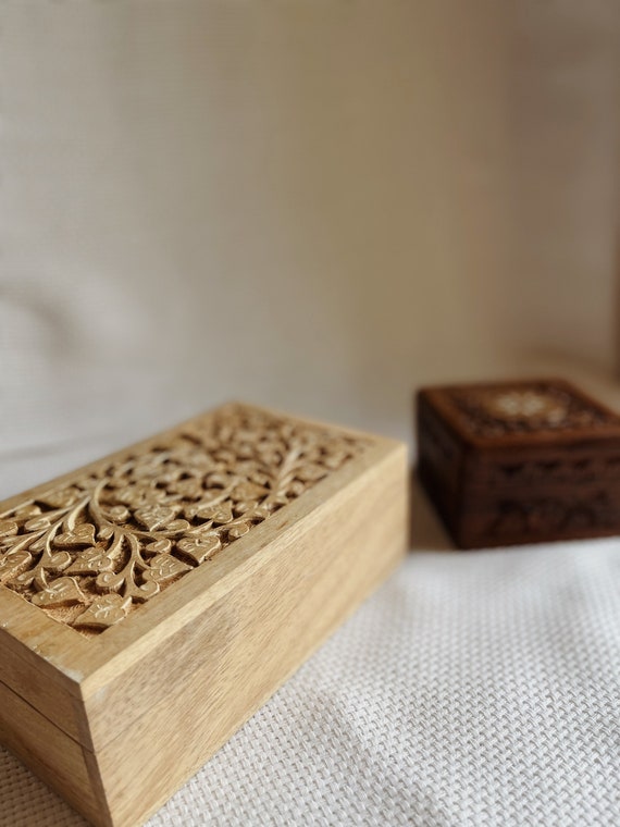 Vintage Wooden Carved Boxes, Made in India Trinke… - image 4