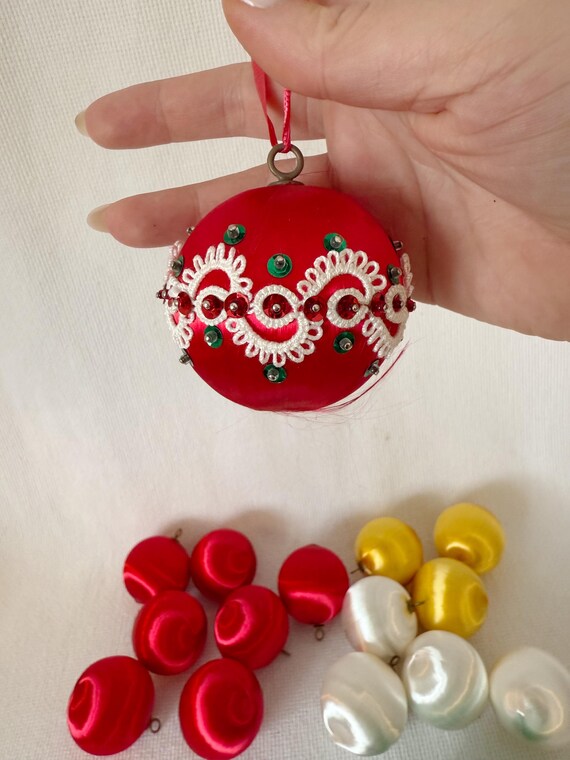 Vintage Satin Colorful Christmas Ornaments Set of 18, Mid-century