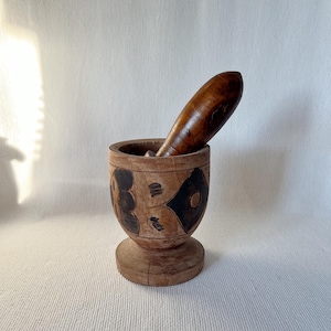 Vintage Large Wooden Mortar and Pestle, Pilon, Wooden Large Carved Kitchen Shelve Decoration Distressed Patina Old Wooden Mortar and Pestle