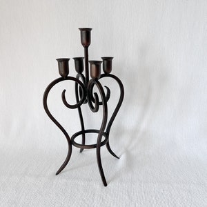 Crown Shape Bronze Handmade Candelabra 5-cup Candle Holder Hand-Welding, Vintage Candle Holder, Collectible Unique Candle Holder Centerpiece