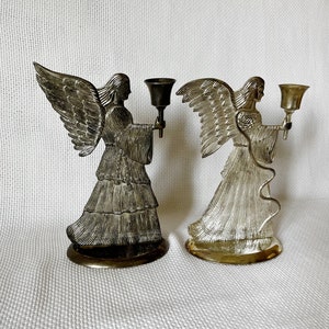 Vintage 1994 International Silver Corp Silberplatte Angel Taper Kerzenhalter (Paar), Vintage Chunky Christmas Große Kerzenhalter Set