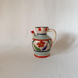 Vintage Ivory/Orange Mediterranean Vase/Pitcher with Flowers, Old Dry Flower Vase, Heavy Ornate Small Vase, Classic Italian Style