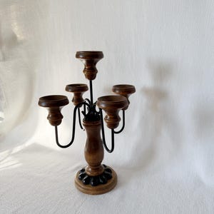 Vintage/Antique Wood and Metal Candle Holder Candelabra Tall Centerpiece Candelabra Vintage Large Chunky Candle Holder Holiday Candle Holder