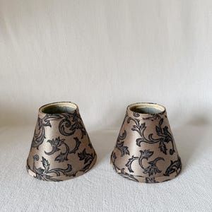 Vintage Set of 2 Ornate Lamp Shades, Mocha and Black Lamp Shades with Clip-on Attachment, Small Lamp Shade, French Style Lamp Shade Only