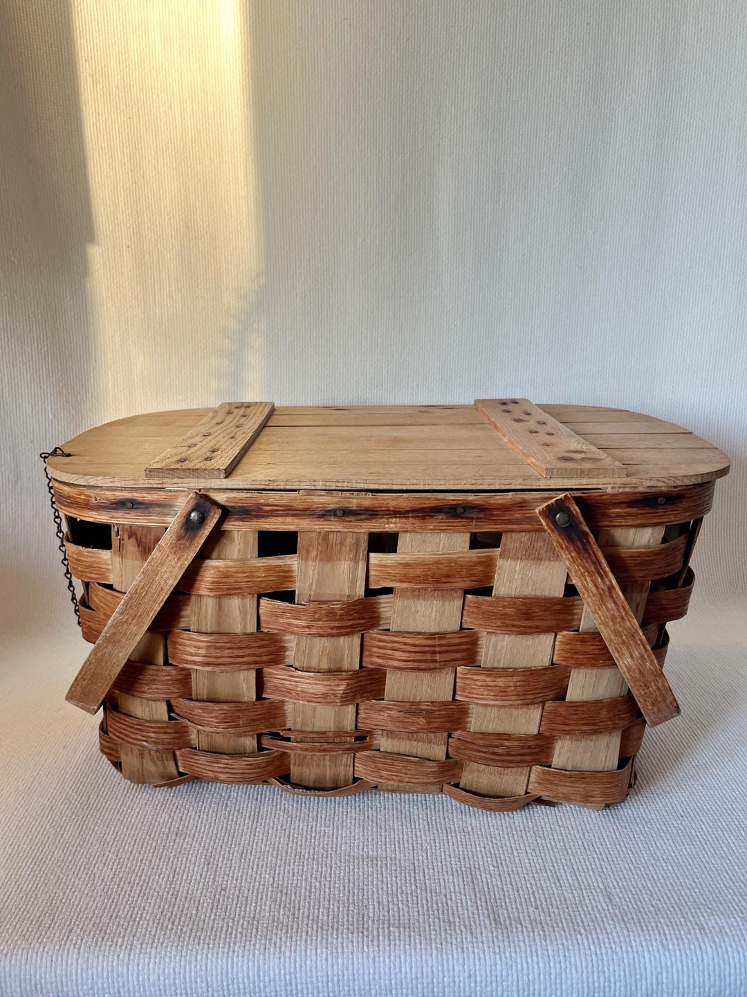 Antique/vintage Picnic Basket With Lid and Stamp Wov-n-wood
