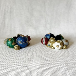 Vintage Resin Christmas Balls Imitation Tea Candle Holder set of 2, Christmas Dinner Table Decoration, Fancy Tea Candle Holders, Rare Find