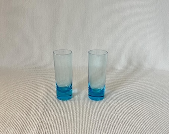 Replacement Vintage Blue Shot Glasses, Ocean Blue Hand Blown Aperitif Glasses, Mid Century Modern, Drum Shape Glass, Unique Party Shooters