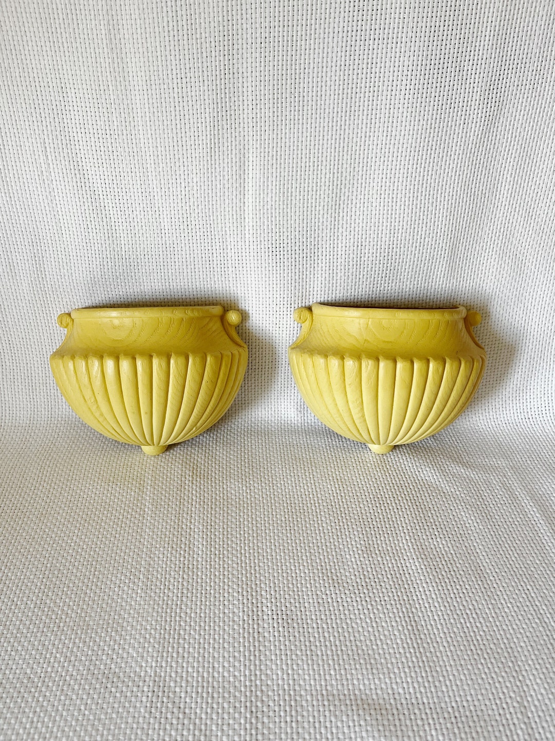 Vintage Pair of Yellow Plastic Wall Pockets, Vintage Wall Decoration
