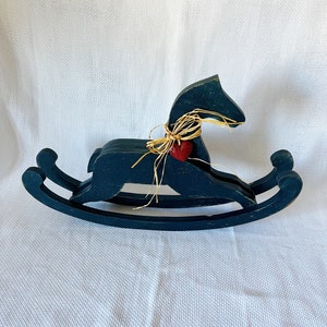 Decorative Wooden Rocking Horse, Navy Blue Kids Room Decor, Vintage Girl Room Interior, Baby Boy Space Decor, Large Dresser Top Decoration