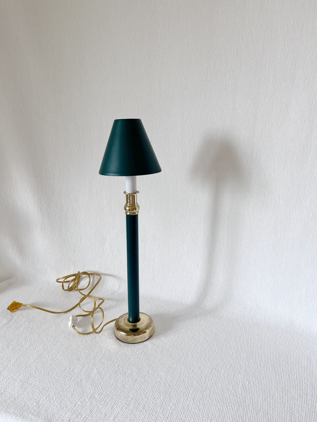 Vintage Green and Gold Black Petite Buffet Table Lamp, Vintage Mid Century Small Night Stand ...