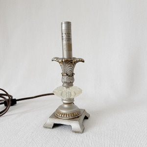 Vintage Small Resin Silver Table/Countertop Night Light Base, Silver Resin Lamp Base, Vintage Kitchen Decor, Small Table Light lamp Decor