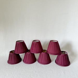 Vintage Dark Burgundy Clip On Pleated Chandelier Lamp Shades, Wall Sconces Shades, Fabric Shades, Old Shades, Christmas Decorating Shades