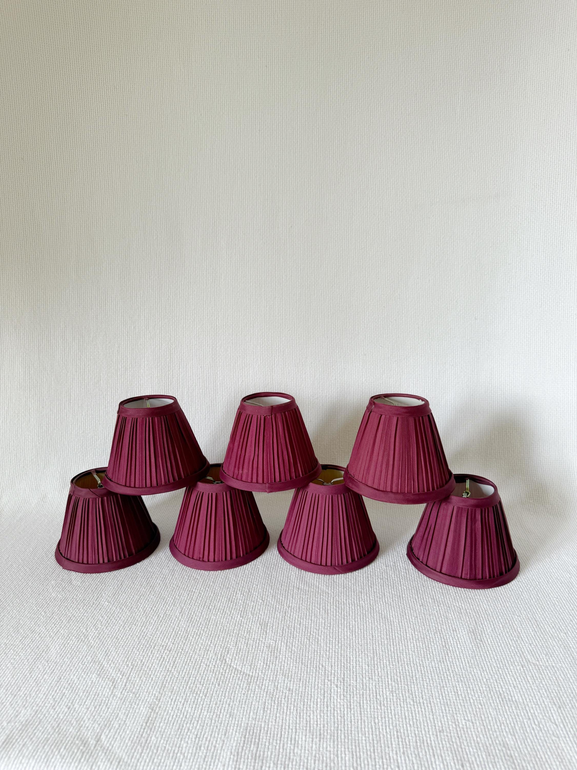 Vintage Dark Burgundy Clip On Pleated Chandelier Lamp Shades, Wall Sconces Shades, Fabric Shades, Old Shades, Christmas Decorating Shades