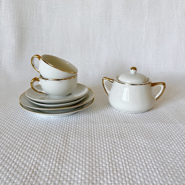 Made in Japan Porcelain Espresso Coffee Cups With Saucer and Desert Dishes, Hand Painted Gold Trim, Mini Cups for Italian Coffee, Sugar Bowl