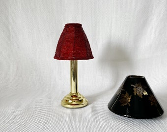 Handsome Vintage Contemporary Gold Base with Glass Shade or red Sequin Shade, Lamp Candle Holder, Unique Glass Partylite Candle Holder Set