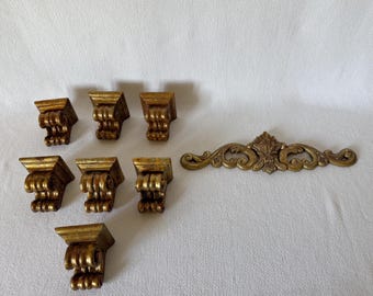 Ménsulas de pared doradas vintage y/o apliques decorativos ornamentados, acabado en pan de oro, detalles arquitectónicos clásicos de rescate, se venden por separado