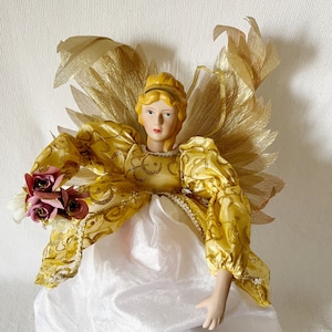 Vintage Christmas Large Head Angel Tree Topper, Trim A Home Fiber Optic Magical Christmas Angel Color Changing Tree Doll, Hanging Angel Doll