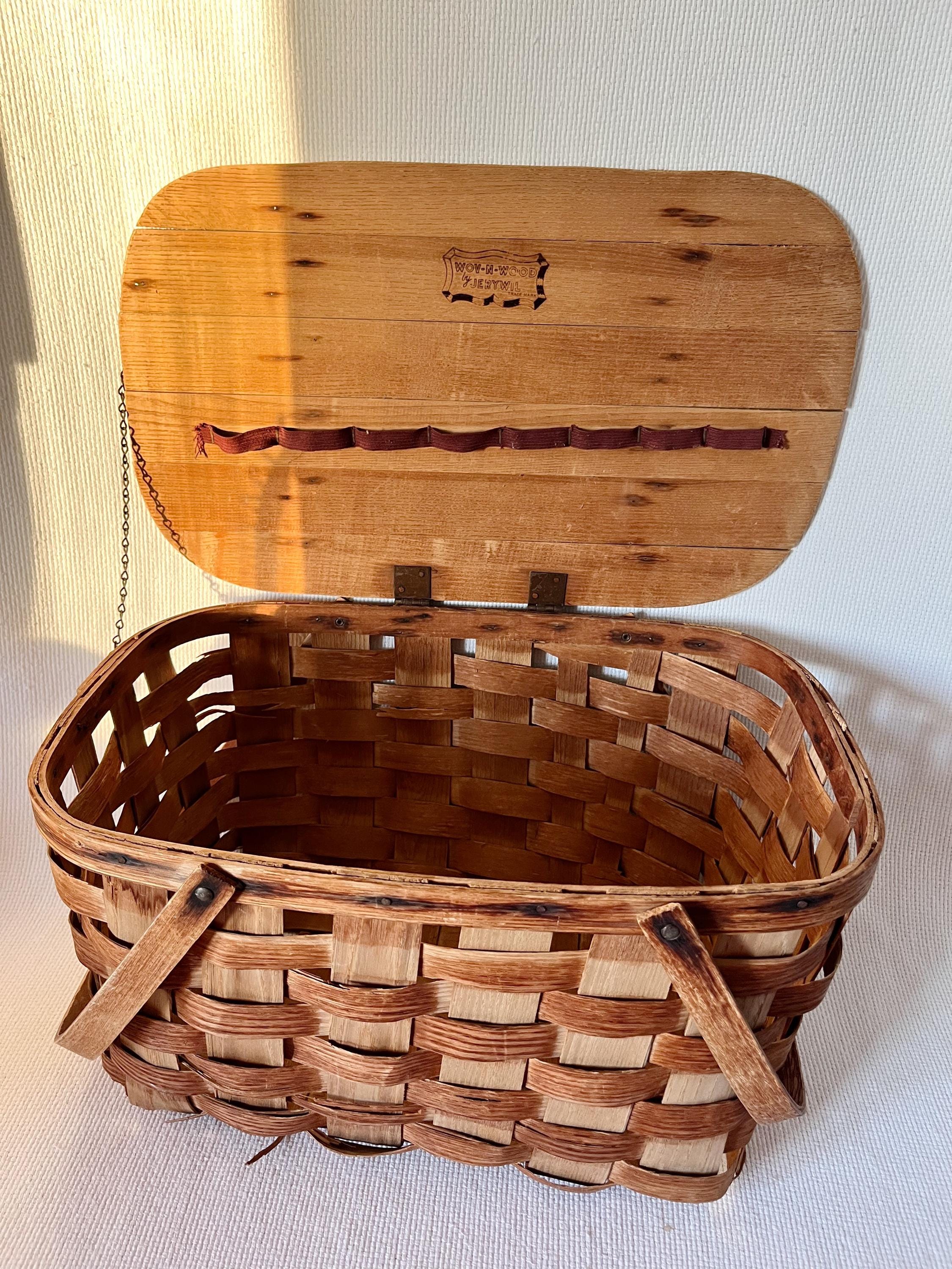 Antique/vintage Picnic Basket With Lid and Stamp Wov-n-wood by