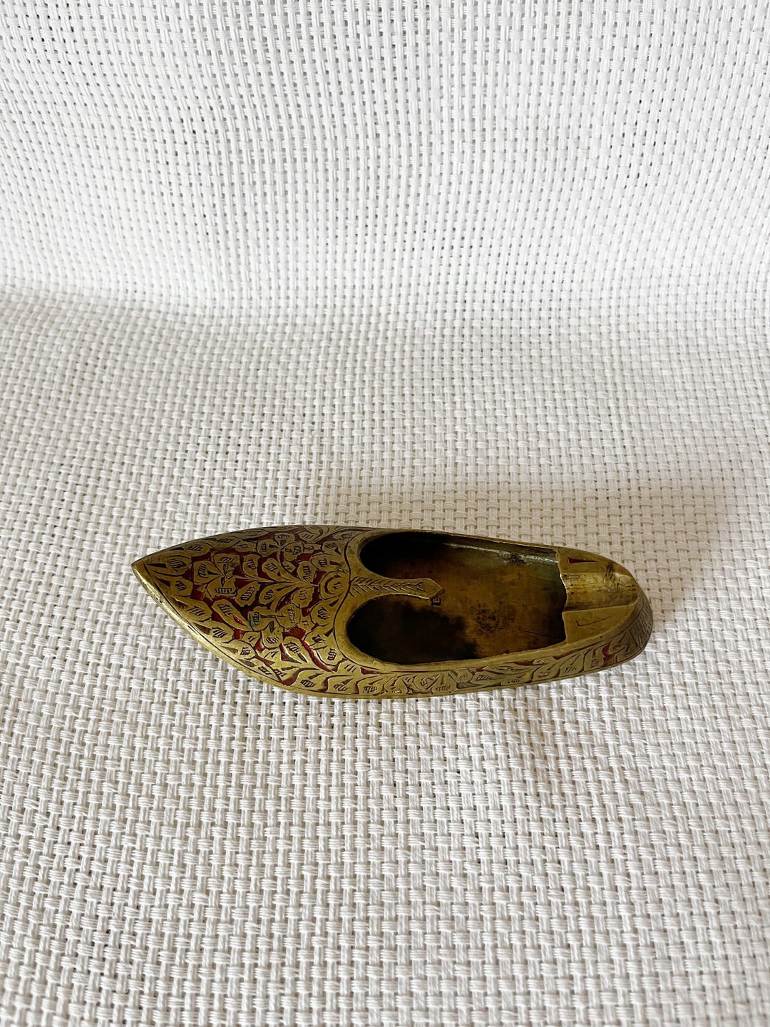Vintage Brass Indian Shoe Ashtray, Brass Slipper, Golden