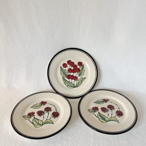 Vintage Hand Painted Salad Plates Made In Portugal, Salad Plates with Berries, Hand Painted Ceramic Dishes Colorful Garden Style Wall Plates