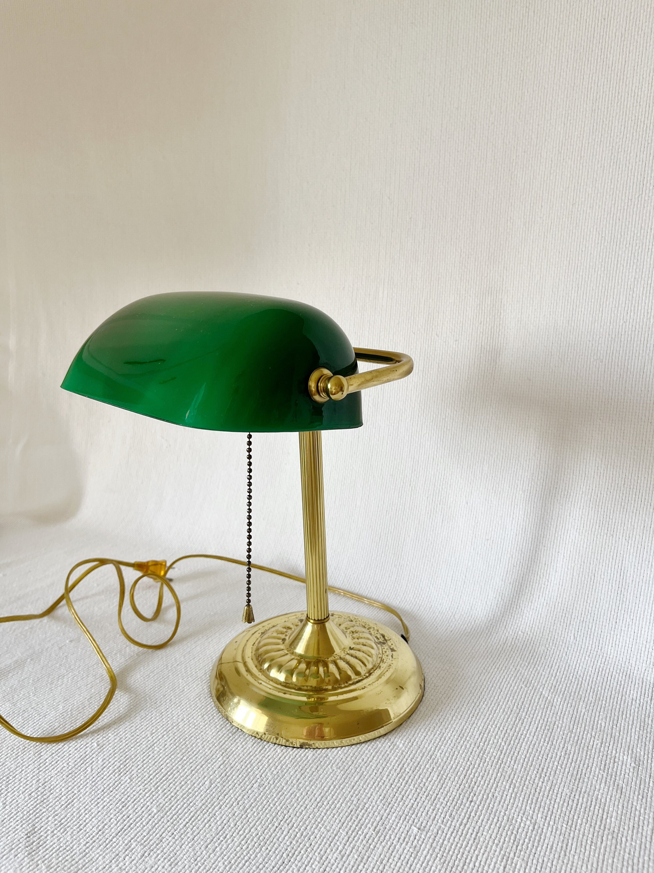 Bench lamp HARVARD, brass with green glass shade, 53cm