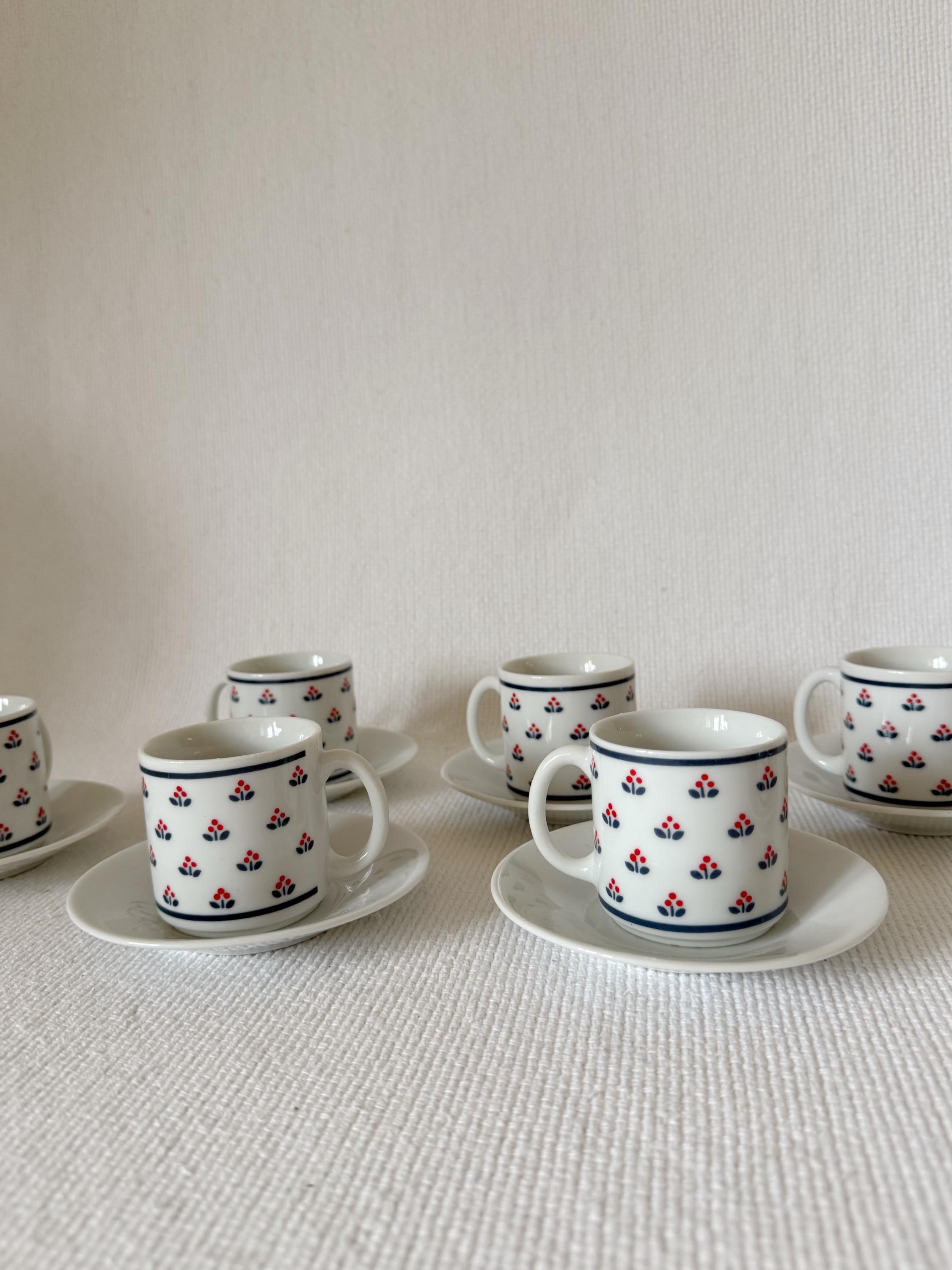 Vintage 1982 Copco Country Fine Porcelain Red Dot Floral Espresso