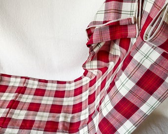 Vintage Cotton Plaid Red Tablecloth Yuletide Plaid Holly Berry 70x50&quot;, Brand New never Used Vintage Christmas Table Decoration