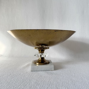 Stunning Old Vintage Ornate Decorative High-Class Brass Bowl on Footed Slate Base Dish, Gold Brass Pedestal Trophy Decorative Bowl Frog Bowl