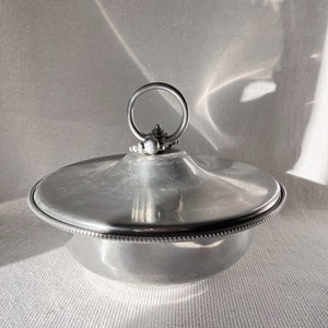 Vintage B. W. Buenilum Hammered Aluminum Covered Serving Dish, Vintage Casserole Bowl, Salad Bowl, Silver Dinner Ware, Holiday Table Ware