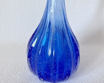 ヴィンテージ コバルトブルー 花瓶 透明ガラス 吹きガラス アート