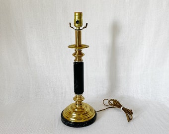 Vintage Brass and Marble Column Lamp, Black and Gold Side Table Light Lamp, Vintage Black Stone and Brass Base Lamp, Ornate Design lamp Base