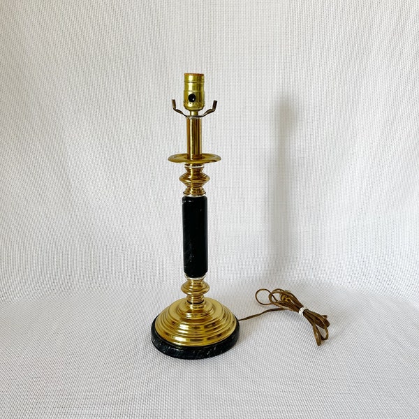 Vintage Brass and Marble Column Lamp, Black and Gold Side Table Light Lamp, Vintage Black Stone and Brass Base Lamp, Ornate Design lamp Base