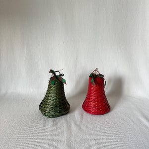 Vintage Ratan Three Bell Christmas Weave Wicker Trio Bells Hanging Vertically, Vintage Christmas Home Decoration, Hanging Bell for Christmas
