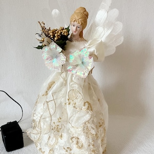Vintage Christmas Angel Tree Topper, Trim A Home Fiber Optic Magical Christmas Angel Color Changing Tree Free Standing Angel Light Doll