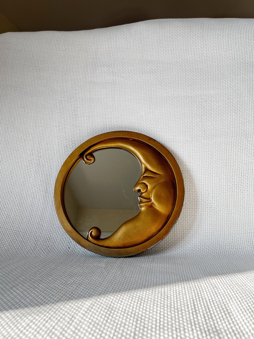 Vintage Celestial Gold Moon Mirror Round Wall Hanging Gold Etsy
