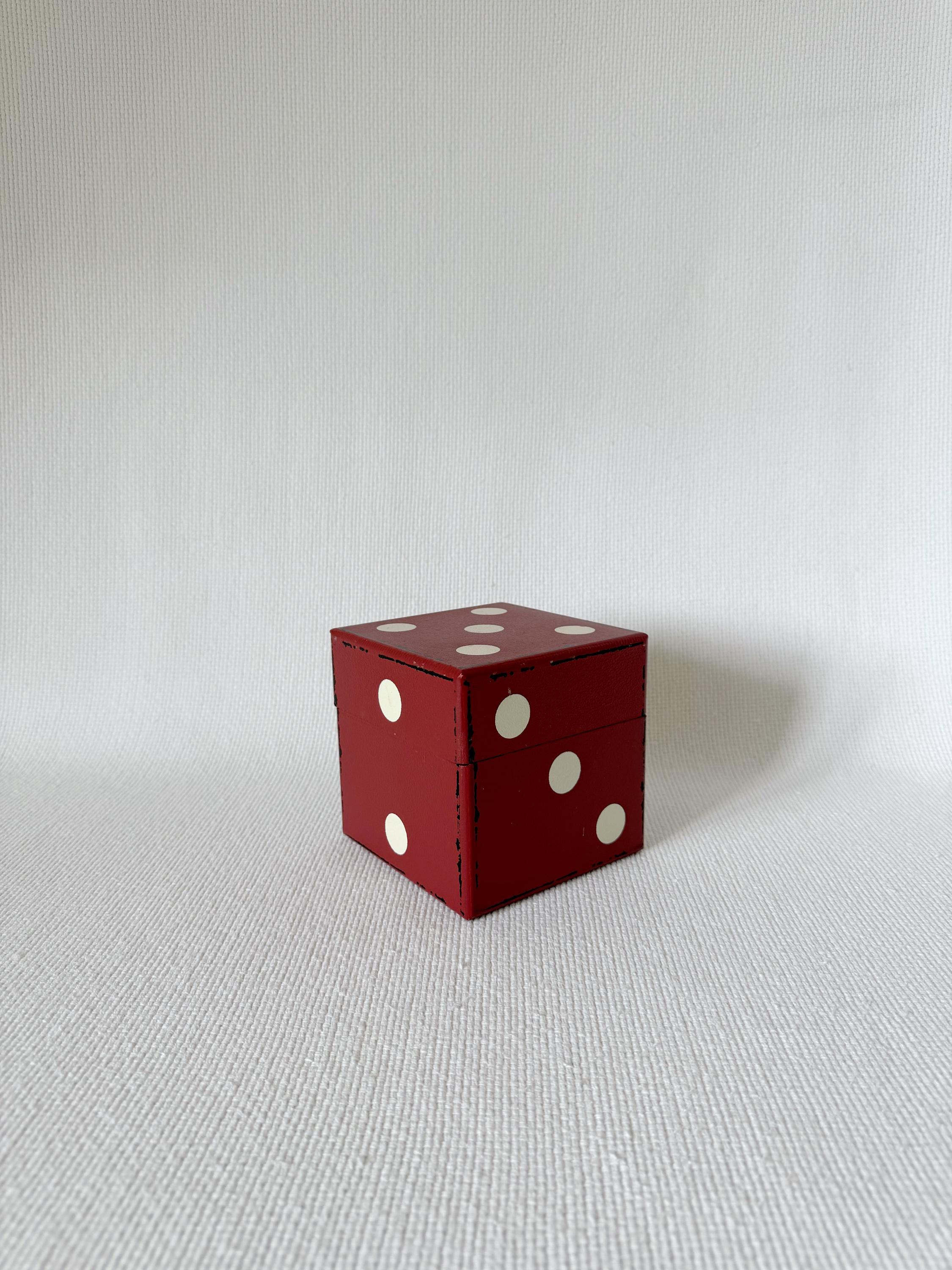 Giant Wooden Dice Cube Box, Vintage, Distressed Accent Pieces, ivory Red, Kids Room Decoration, Side Table Decoration, Dice Trinket Box