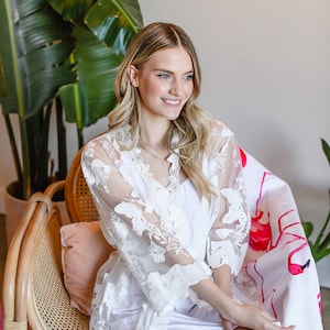 Bridal Lace Robe | Bachelorette Gift | Bridal Party Robe | Bridal Party Gift | Destination Beach Wedding Robes (White Bridal Robe)