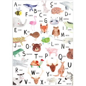 Hand-Painted Animal Alphabet Poster – Watercolor Educational Print in Catalan