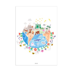 kids Earth illustration; Planet Earth illustration; kids illustration; watercolor kids; poster for kids room; kids art;