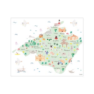 Aquarelkaart van Mallorca – Aquarelkaart van Mallorca voor kinderen – Illustratie voor kinderen, decoratieve poster, decoratieve prints