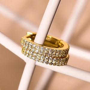 Dainty Pavé Huggie Hoops, Diamond CZ Earrings, Clicker Hoops, Diamond Earring, Wedding Gift, Mothers Day Gift, Anniversary Gifts, K0074