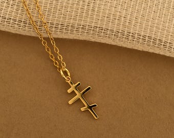 18K Gold Russian Orthodox Cross Necklace, Christian Faith Jewelry, Religious Pendant, Spiritual Protection Gift for Him or Her, GS0121