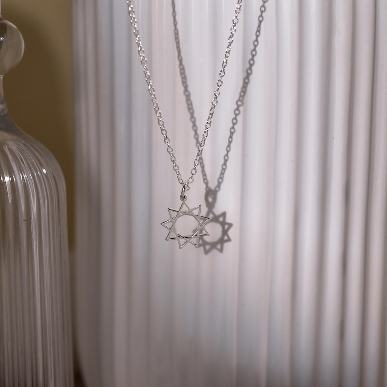 Baha'i Faith Necklace, Nine Point Bahai Star Necklace, Silver Baha'i ...