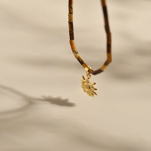 Gold Sun Pendant Necklace • Dainty Tiger Eye Necklace • Boho Necklace • Summer Jewelry in Sterling Silver • Birthday Gift • SN-1572G