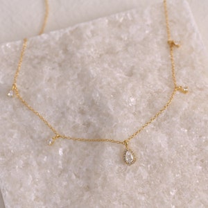 Dainty Charm CZ Zircon Dangle Station Necklace, Drop Necklace, Wedding Gift, Gifts for Mom, Birthday Gifts, K0023
