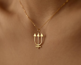 Neptun Symbol Halskette, Dreizack Anhänger, Minimalistischer Astrologie Schmuck, Ocean Mystic Charm, Halskette für jeden Tag, Geschenk für Sie, GS0247
